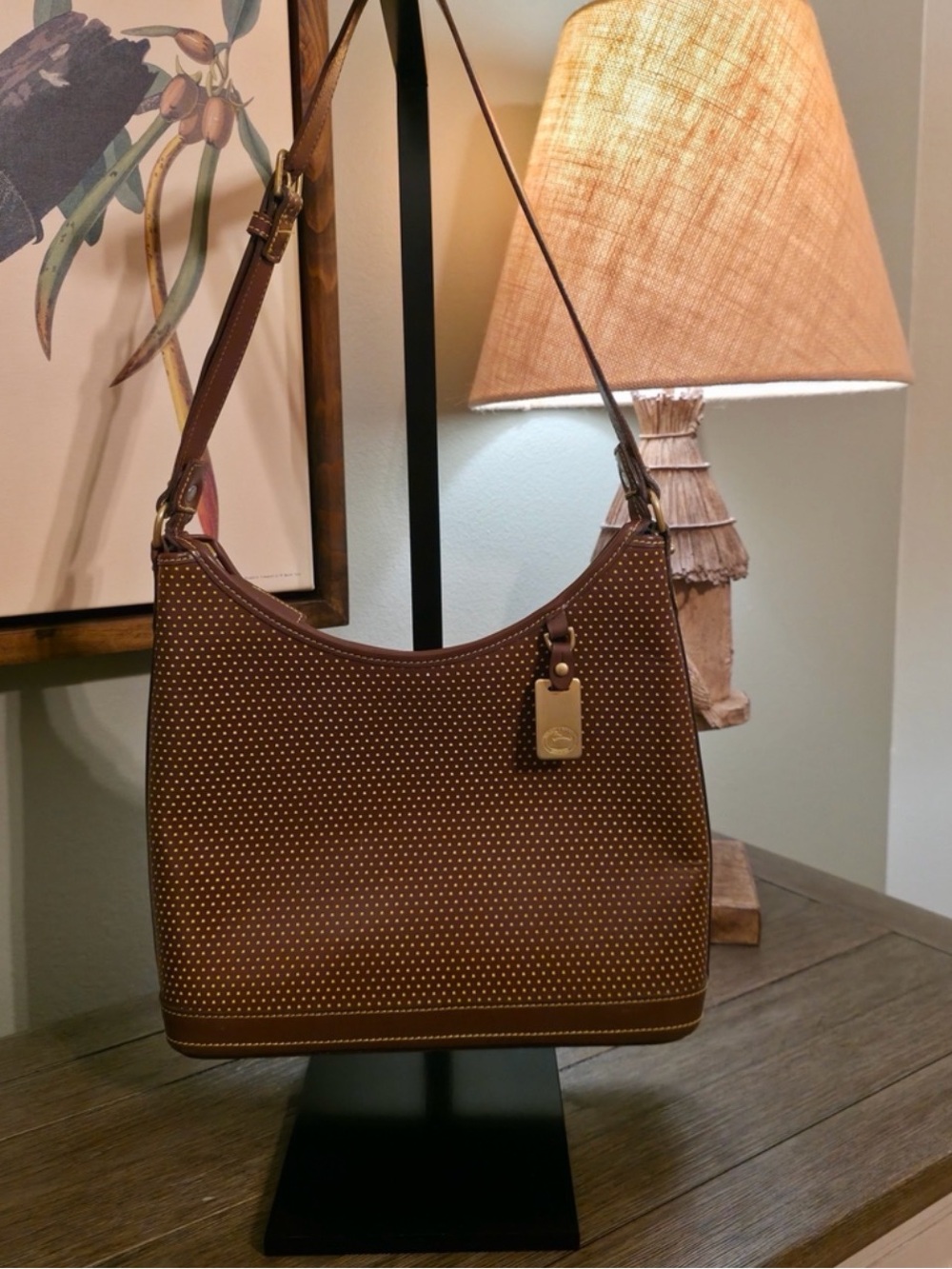 Dooney & Bourke Brown Perforated Leather Shoulder Bag with Gold Hardware EUC